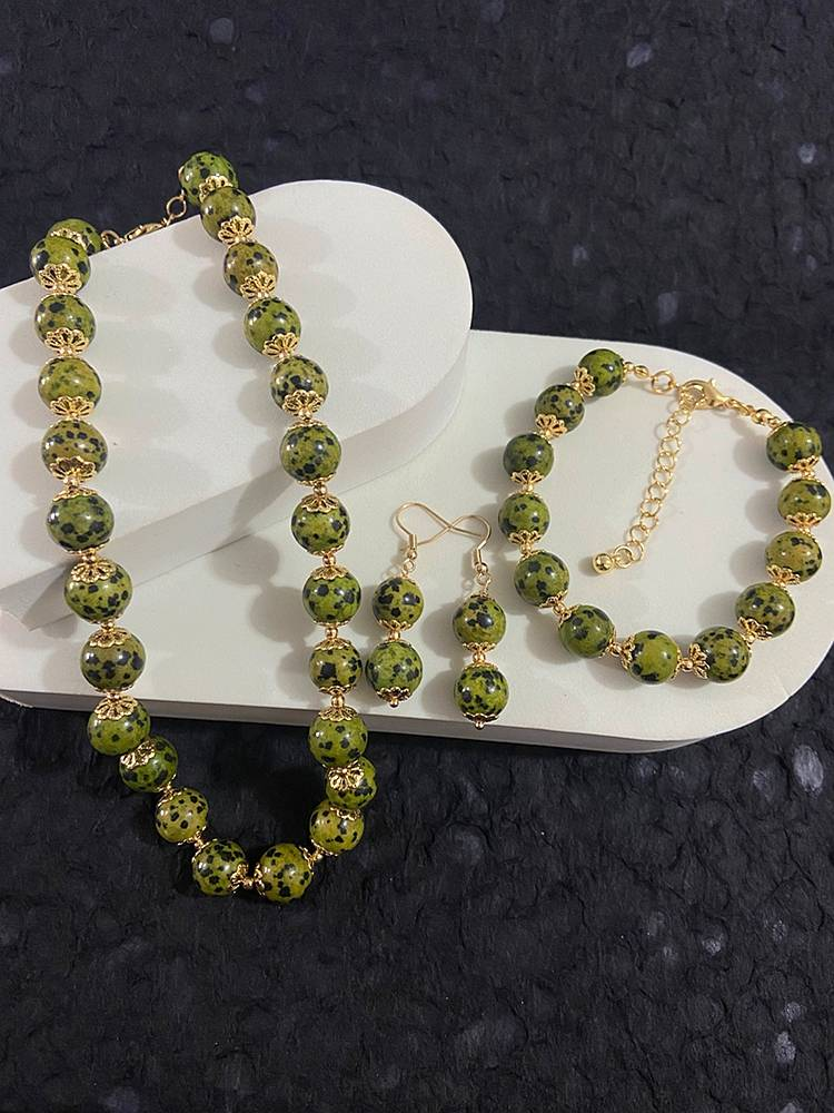 Retro Fashion High-end Frog Skin Dot Single-layer Short High-end Earrings Bracelet Necklace Set Suitable For Women's Daily Vacation Birthdays_voghion.com
