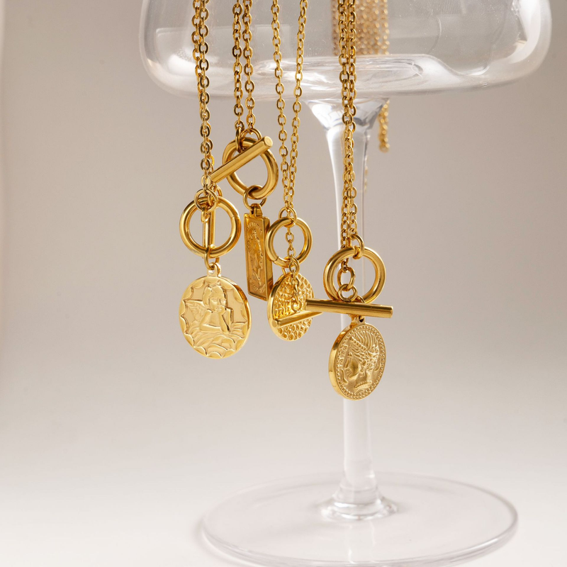 Collier avec pendentif carré et rond en laiton plaqué or, style rétro, exquis, pour femme, collier avec tête humaine, tendance et polyvalente_voghion.com