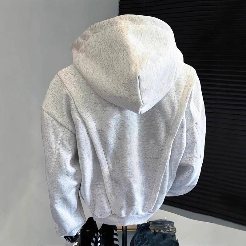 Felpa retrò da uomo Felpa con cappuccio e cerniera pesante vintage da uomo - Giacca streetwear oversize con stile destrutturato_voghion.com