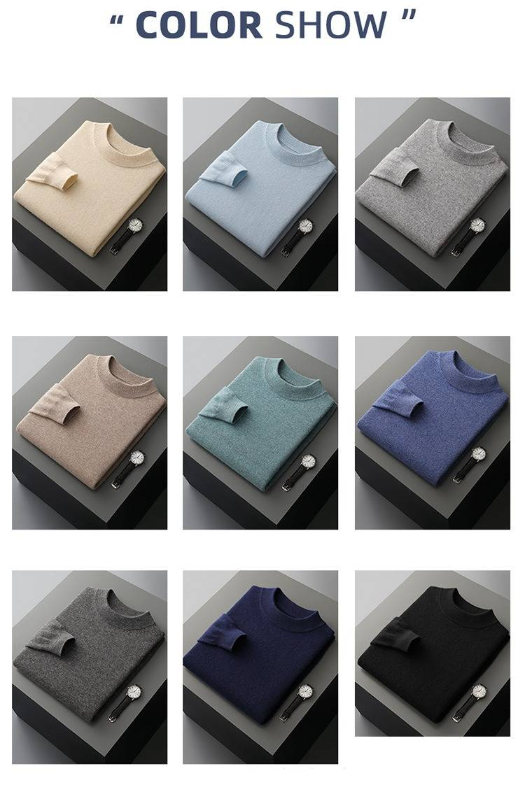 Men's Semi-Turtleneck Wool Sweater - Soft Knit Pullover For Business & Casual Wear, Breathable & Comfortable, Classic Solid Colors_voghion.com