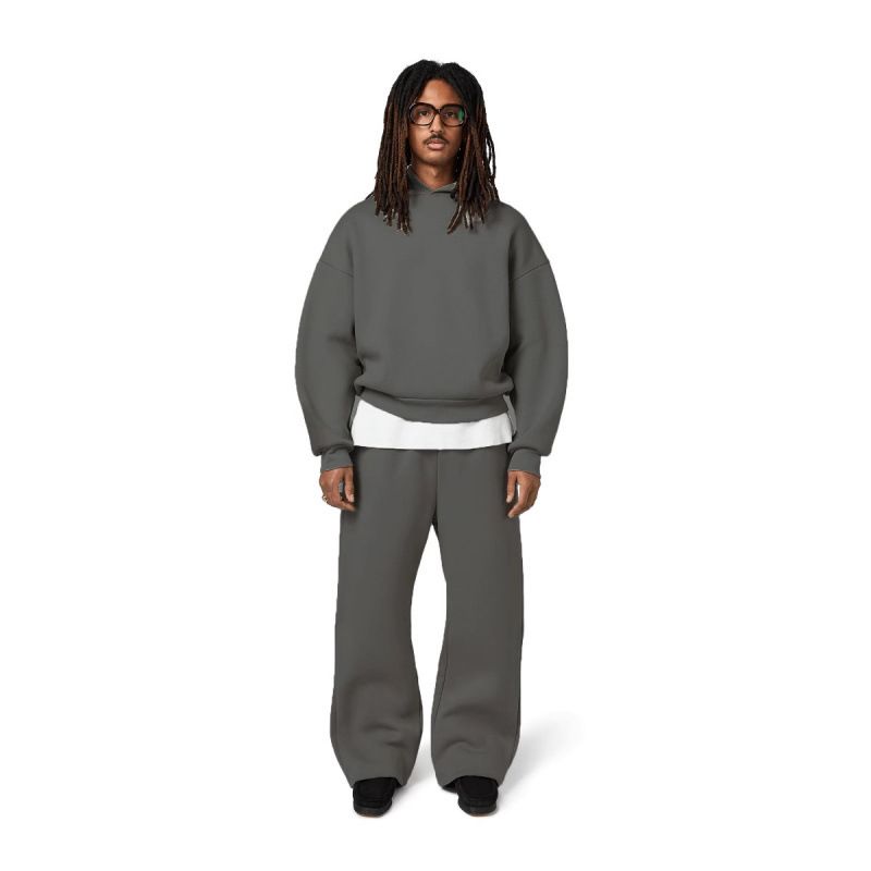 Completo unisex con felpa oversize e pantaloni da jogging con spalle scese e orlo a coste - Foderato in morbido pile, abbigliamento casual per tutte le stagioni (S-XXXL)_voghion.com