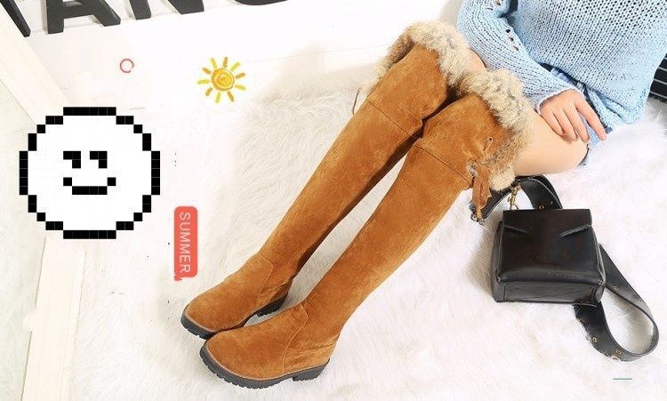 Neue Damenstiefel, Overknee-Stiefel mit Futter, Baumwollstiefel, Stiefel mit niedrigem Absatz, große Damenschuhe_voghion.com