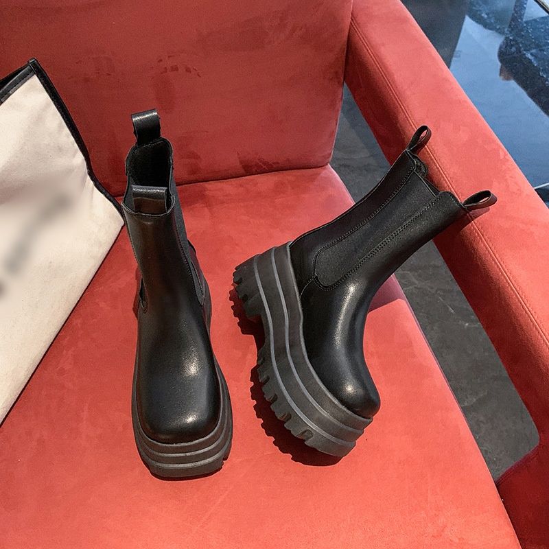 Large-sized Cross-border Chimney Boots For Women 2 New Thick-soled, Caked-soled, Chain Elastic Boots_voghion.com