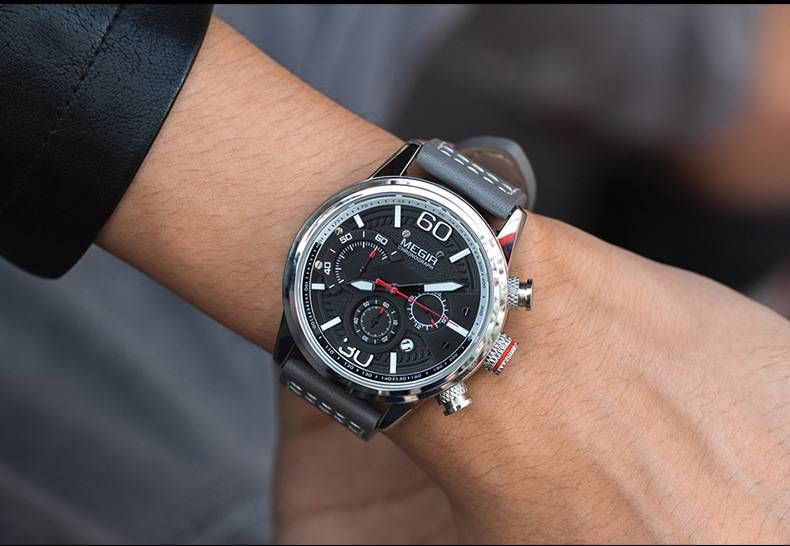 Orologio cronografo da uomo – Cinturino in vera pelle da 53 mm con lancette luminose e data (movimento al quarzo, resistente all'acqua)_voghion.com