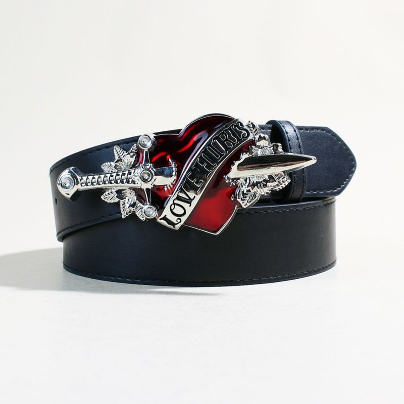 Unisex Heart-Piercing Design Belt - Oversized Buckle Smooth Clasp Casual Waistband For Men/Women (Trendy Gothic Punk Accessory)_voghion.com