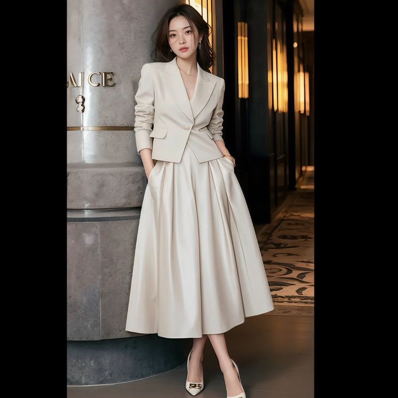 Mädchen Frühjahr 2025 Neue Damenmode Outfit Zweiteiliges Set Eleganter Anzug Rock Hochwertig Stilvoll Pendler_voghion.com