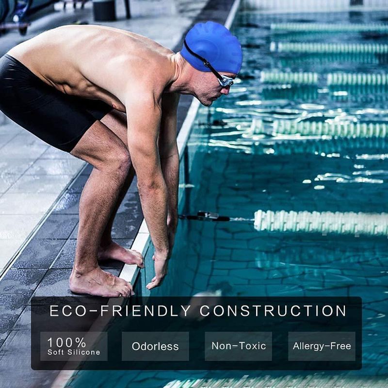 Bonnet de bain en silicone pour adultes et enfants, imperméable, pour hommes et femmes, bonnet plat, couleur unie, protection des oreilles pour cheveux longs, grand bonnet de bain_voghion.com
