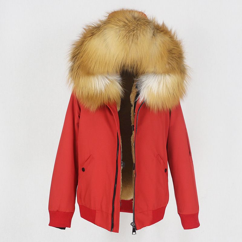 Abbigliamento donna nuovo parka con fodera in pelliccia artificiale ispessita, giacca con collo in pelliccia di volpe vera staccabile, cappotto di pelliccia_voghion.com