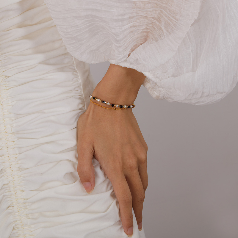 Naturstein-Accessoire/Zwillings-Elegantes Titanstahl-Armband für Damen_voghion.com