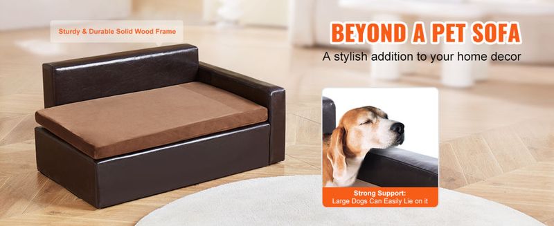 VEVOR Pet Sofa, Dog Couch for Medium-Sized Dogs and Cats, Soft Leather Dog Sofa Bed, 110 lbs Loading Cat Sofa, Black_voghion.com