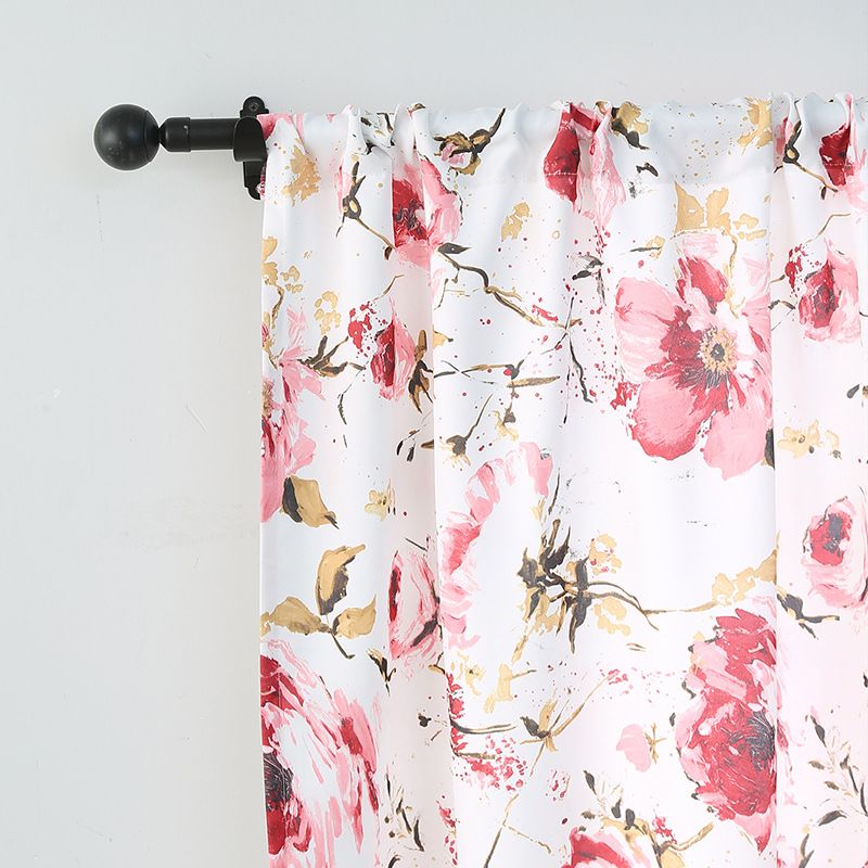 Nordic Printed Polyester Drapes – Boho Floral Semi-Sheer Curtains For Living Room & Bedroom (Eyelet Design, No Installation)_voghion.com