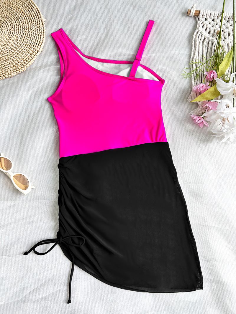 Maillot de bain une pièce sexy à une épaule avec cordon de serrage et coussinet de poitrine_voghion.com