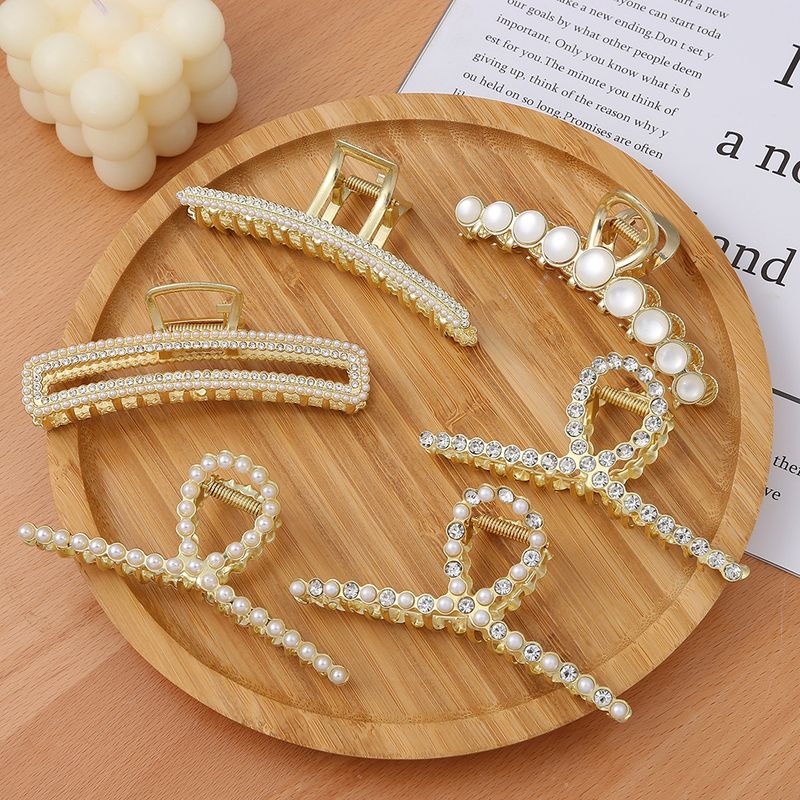 Perla per la testa posteriore delle donne, cucchiaio artiglio, grande fermaglio per capelli con diamante d'acqua ed elegante copricapo_voghion.com