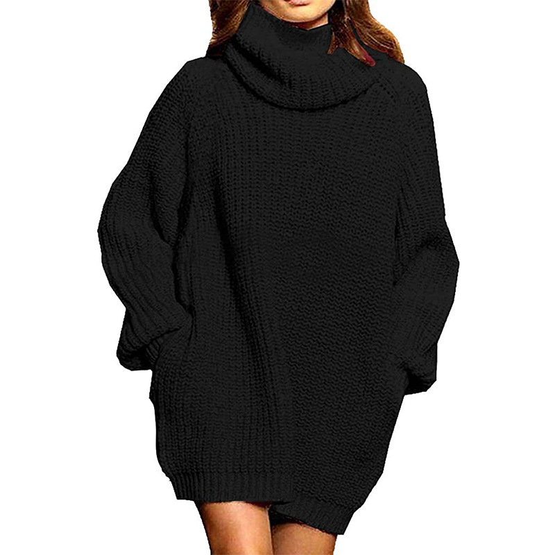 Women's autumn and winter fashion long sleeve turtle neck ladies long knit dress women's dress_voghion.com