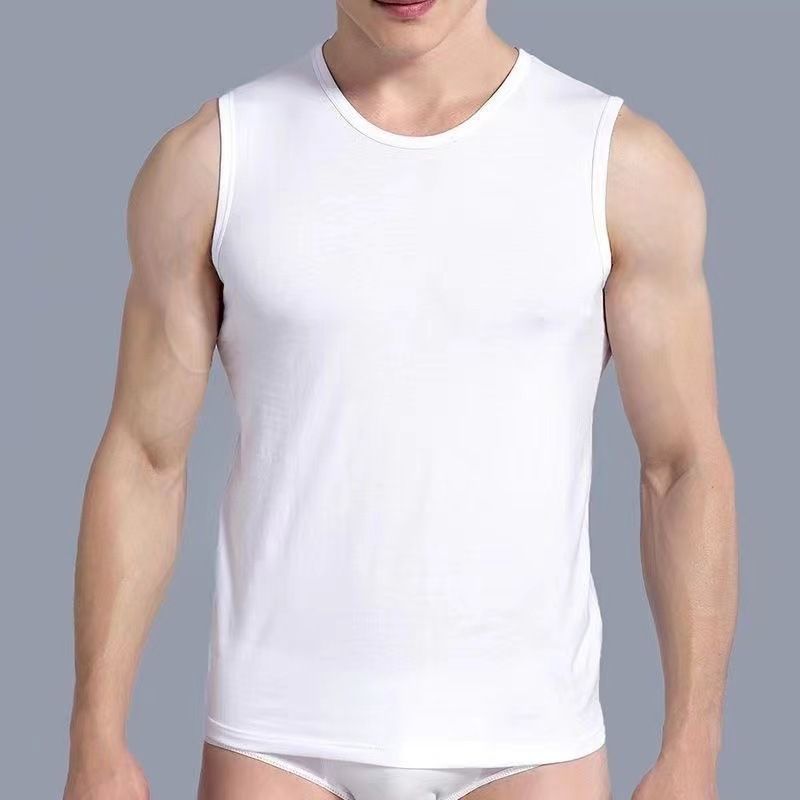Summer Men's Wide Shoulder Round Neck Tank Top Breathable Slim Fit Sports Fitness Base Solid Color Undershirt Sleeveless_voghion.com