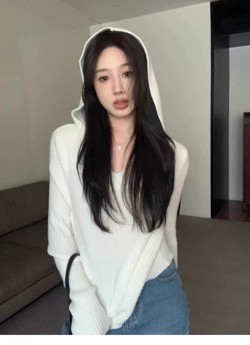 100 % Wolle, gestricktes Kapuzen-Sweatshirt für Damen, Oberbekleidungspullover, vielseitiges Slimming-Herbst-Winter-Neues Basishemd_voghion.com