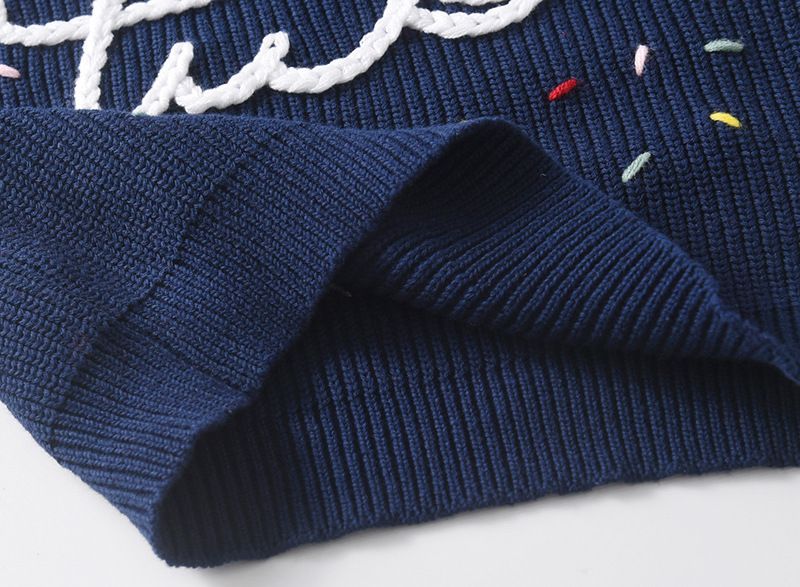 Pull d'hiver en tricot brodé à la main pour bébés et tout-petits – Motif bicolore en coton biologique (66 cm-130 cm, 6 couleurs)_voghion.com
