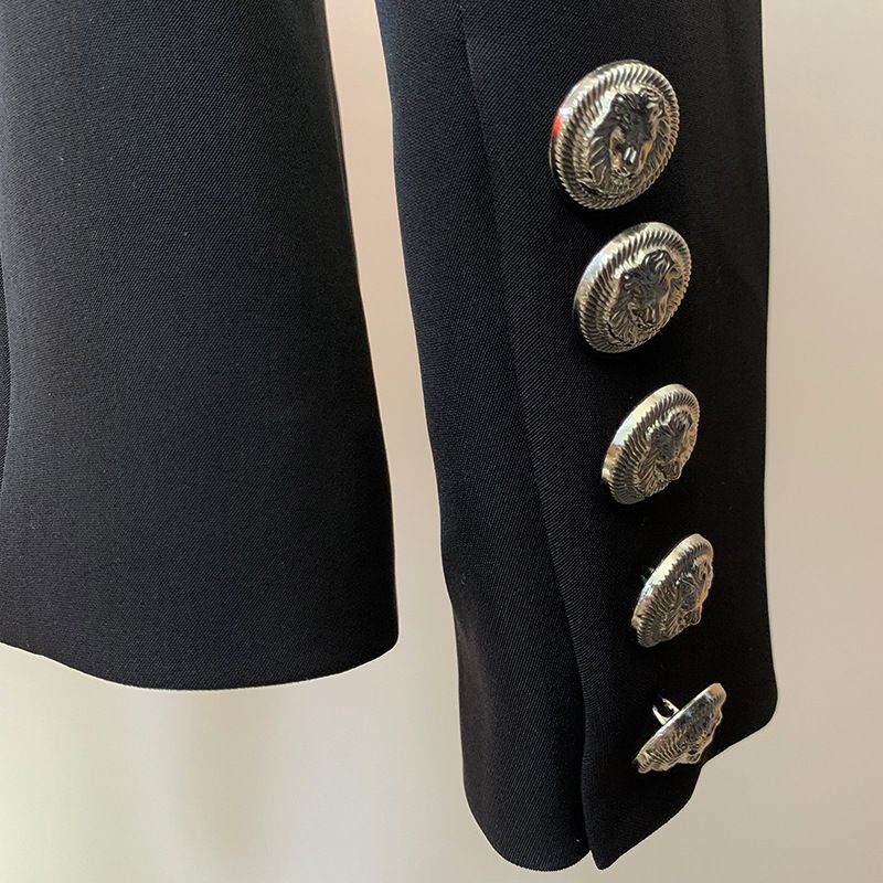 New European And American Celebrity Women's Coat With Personalized Lion Button Double-breasted Heavy Work Beaded Lapel Suit;_voghion.com