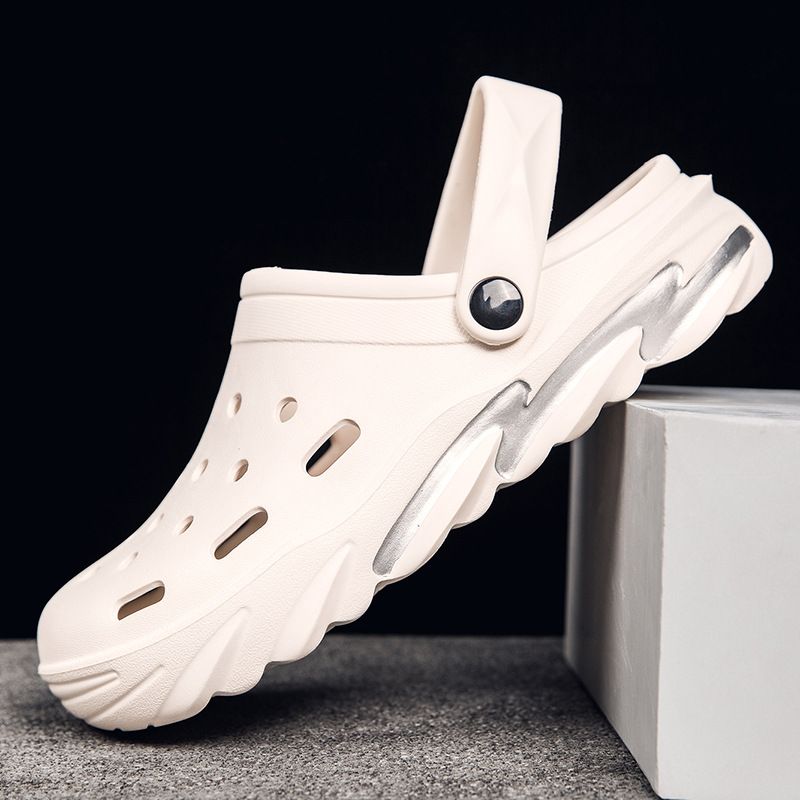 Large Size 45 Beach Men's Hole Shoes, Straight Sandals For Home Use, Thick Soled, Height Increasing, Anti Slip, And Easy_voghion.com