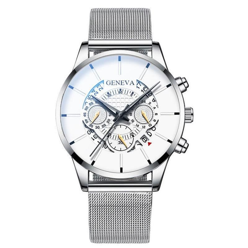 GENEVA Herren-Quarzuhr mit Mesh-Armband, drei Zifferblättern, Kalender, Business-Trend_voghion.com