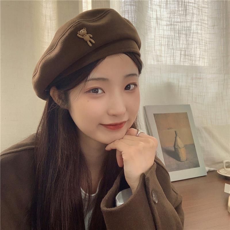 Cappello da pittore da uomo, berretto di lana marrone retrò da donna, autunno e inverno, con temperamento da cartone animato_voghion.com