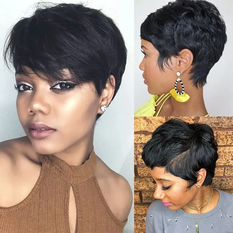Korte Bobpruiken Rechte pruik van menselijk haar met pony Peruaanse maagdelijke haar Pixie Cut-pruik Goedkope pruik van menselijk haar voor zwarte vrouwen_voghion.com