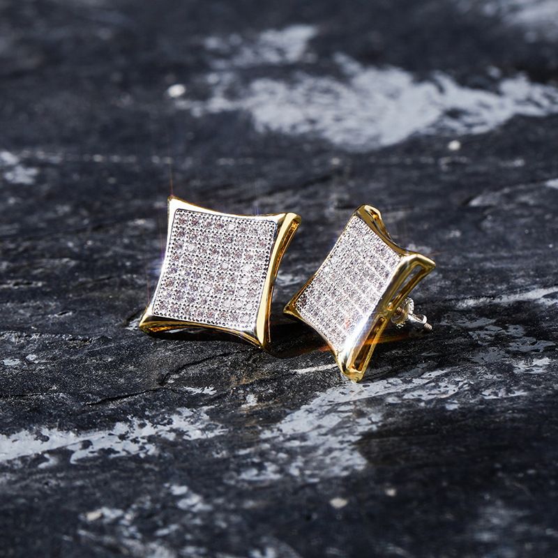 Women's Jewelry Square Cubic Zirconia Stud Earrings Gold Plated Hip Hop Bling Earrings For Trendy Fashion_voghion.com
