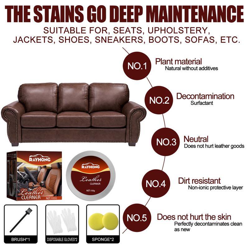 Rayhong Leather Cleaning And Repair Cream, Sofa Leather Care Agent Decontamination Cleaning Agent Maintenance Care Cleaning_voghion.com