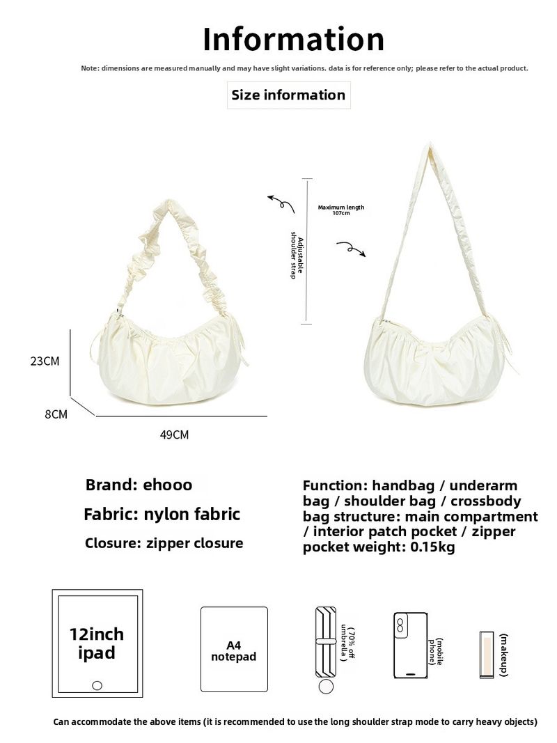 Frühling Koreanische Plissee Handheld Wolke Frische Künstlerische Polyester Knödel Faul Stil Wasserdichte Halbmond Tasche_voghion.com