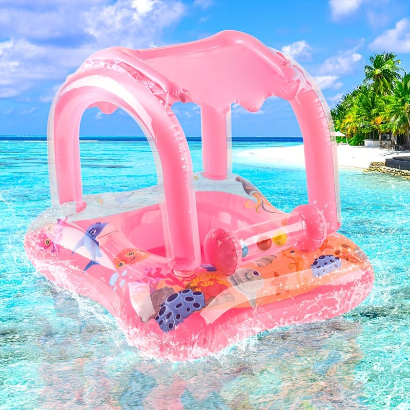 1 st. Verdikte opblaasbare zonneschermbel zitring blauw roze PVC materiaal zwemzitring drijvende ring okselring strand speelgoed_voghion.com