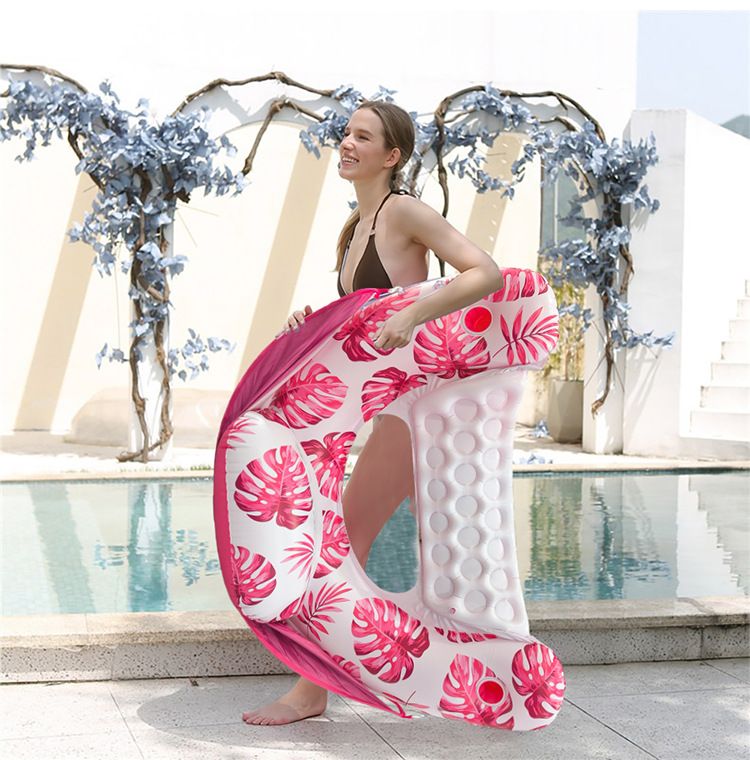 Leaf Shade Inflatable Lounge Chair - Thickened PVC With Canopy & Cup Holder (Stable Floating Seat For Pool Lake & Beach 180cm UV Protection)_voghion.com