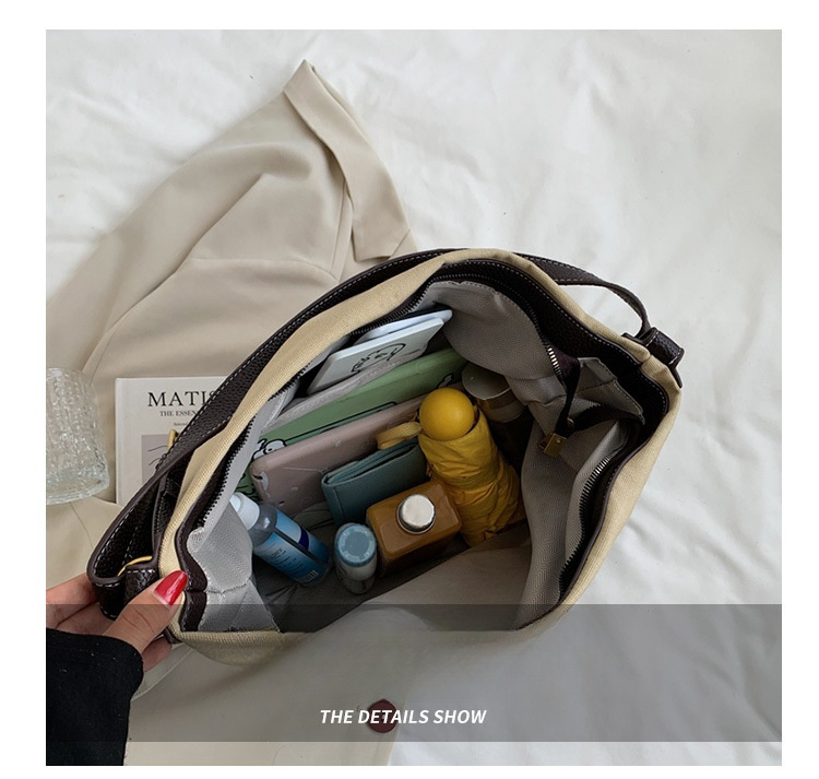 Women's casual single shoulder Tote bag large capacity middle crossbody leather canvas bag_voghion.com