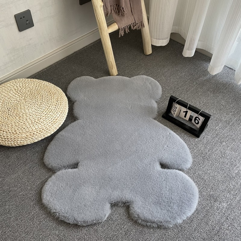 Plush Bear Rug Cute Cartoon Decorative Room Rug Super Soft Carpet Solid Color Floor Mat Bedroom Children Room Bedside Floor Rug_voghion.com