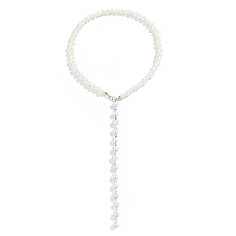 Chaîne de perles rondes Vintage, collier de perles simple, frange de perles, long collier de niche_voghion.com