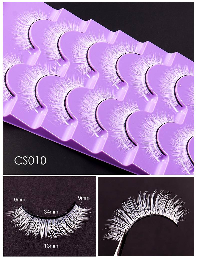 Baltos dirbtinės cheminio pluošto blakstienos, festivalio scenos makiažo blakstienos, 7 poros, sandėlyje_voghion.com