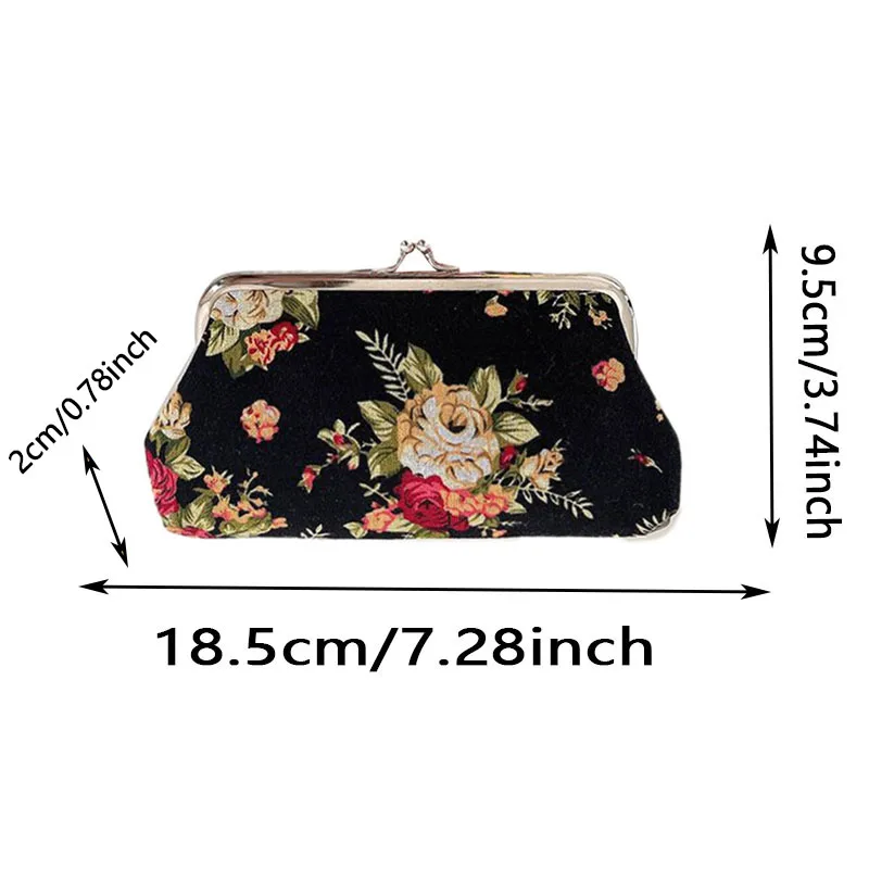 Damen-Geldbörse aus Canvas mit großem Rosenmuster, Null-Münzen-Geldbörse mit zwei Metallknöpfen, Münzfach, Schlüssel, Kreditkartenhalter, Handyhülle, Brieftasche_voghion.com