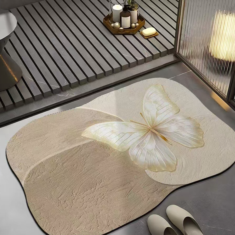 Home Garden Butterfly Bathroom Door Water Absorbing Quick Drying Diatom Mud Foot Mat Bathroom Dirt Resistant Wear Resistant Easy To Care Floor Mat_voghion.com