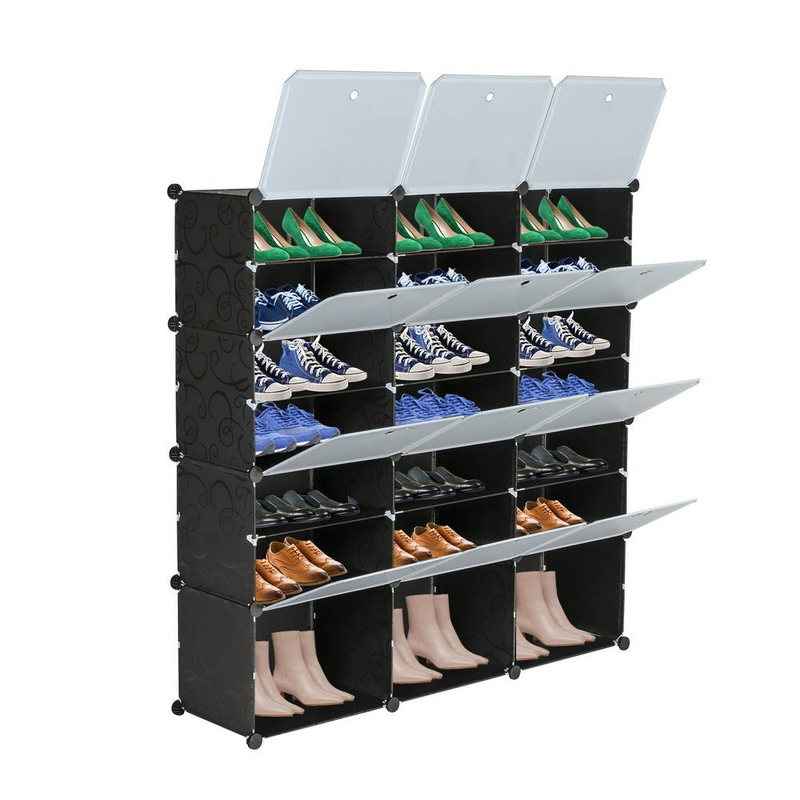 Tragbares Schuhregal mit 7 Ebenen, für 42 Paar Schuhe, Organizer, 21 Fächer, Turmregal, Lagerschrank, Ständer, erweiterbar, für Absätze, Stiefel, Hausschuhe, Schwarz_voghion.com