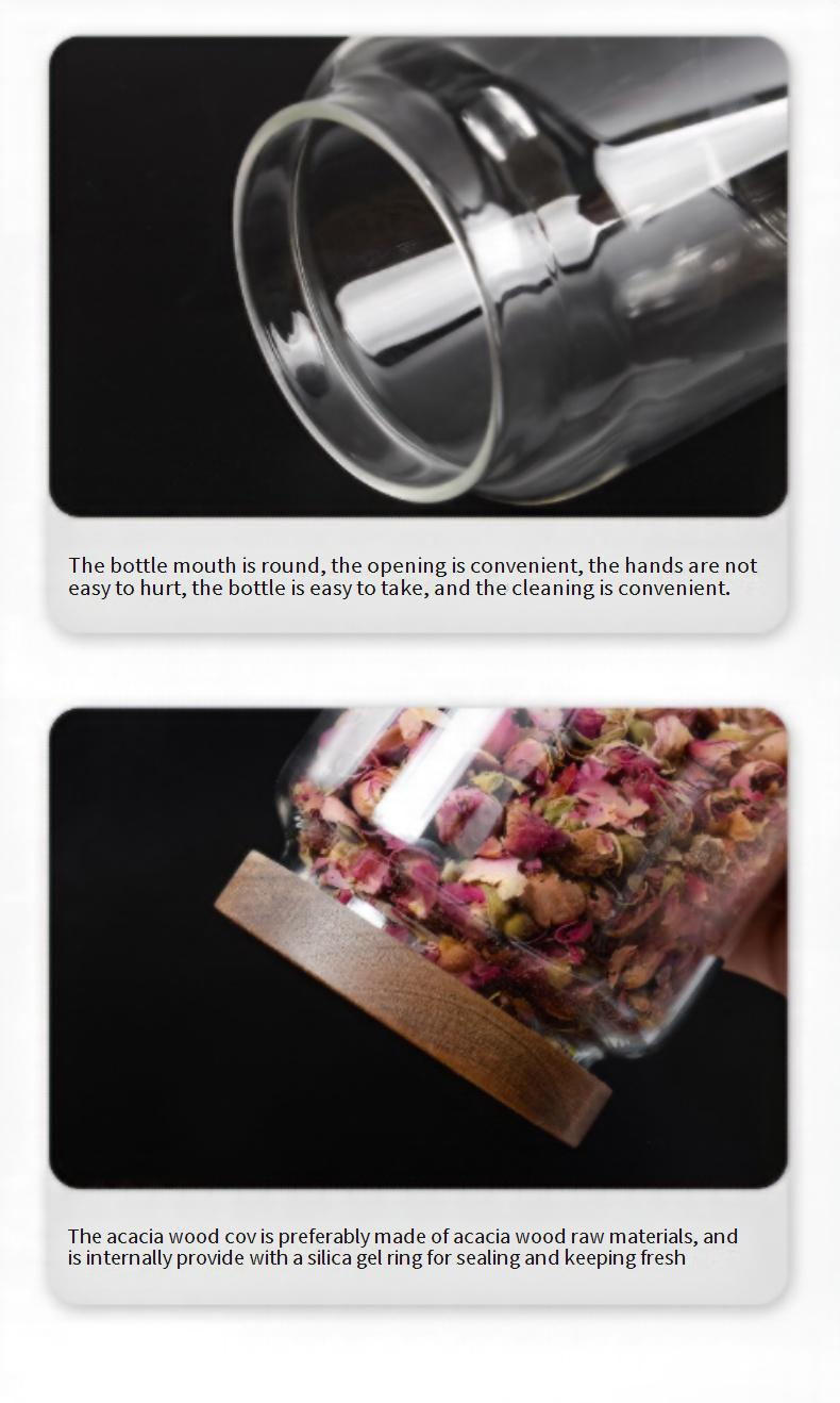 Barattoli in vetro con coperchi in legno di acacia - Contenitori ermetici per tè, spezie e alimenti secchi (forma rotonda, organizzazione della dispensa)_voghion.com