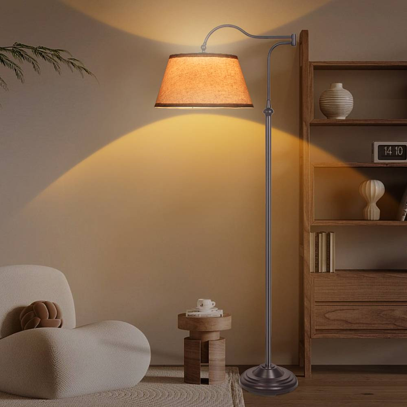 Lampadaire cantilever, lustre sur pied avec bras pivotant réglable à 180°, avec abat-jour en lin, pour salon, bureau, chambre à coucher, lecture_voghion.com