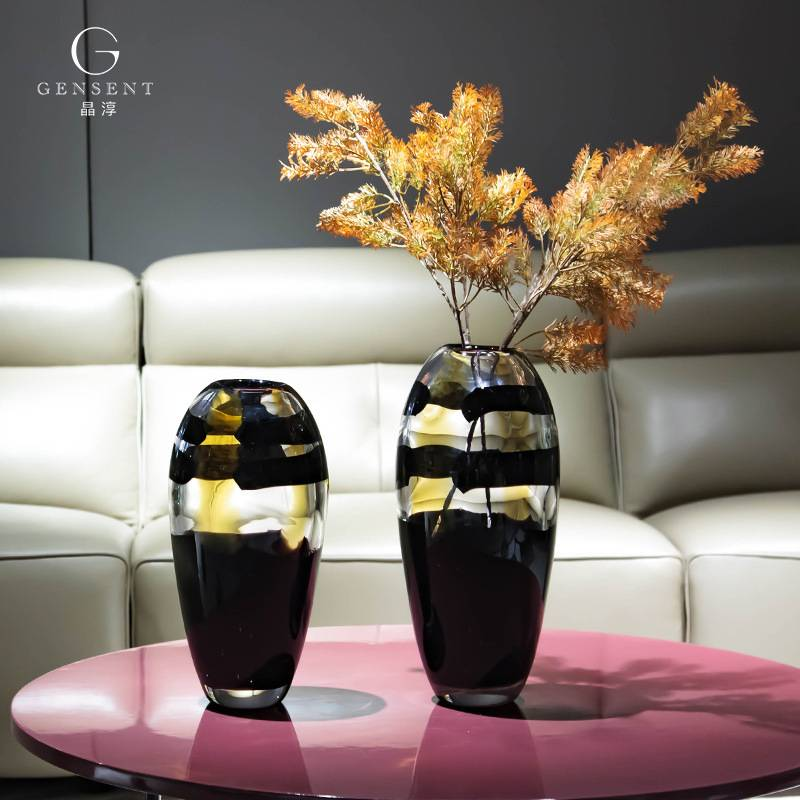 Black Retro Glass Vase Flower Arrangement High-end Living Room Flower Arrangement French Art Style Ornaments_voghion.com