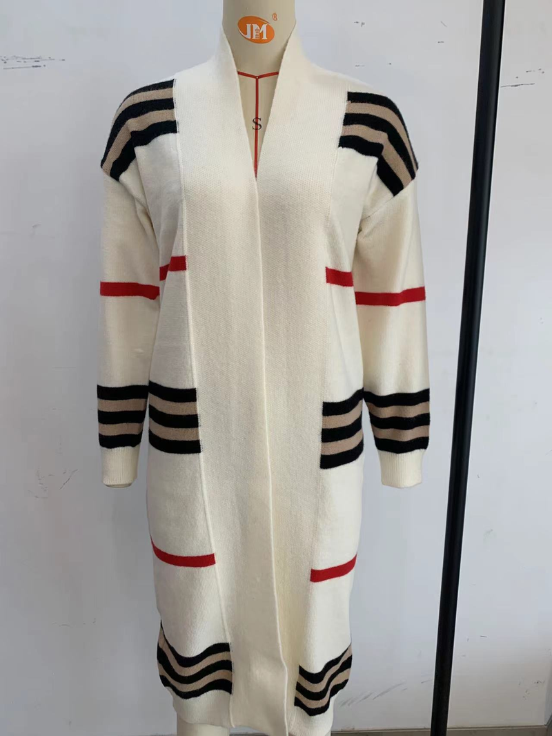 Cardigan lungo da donna in maglia a righe_voghion.com