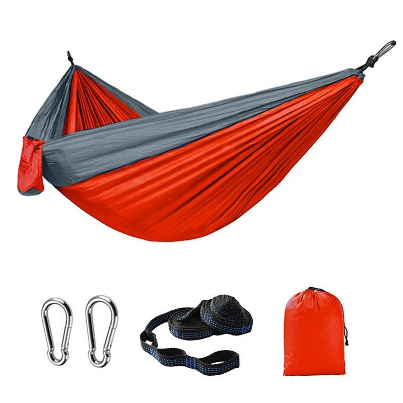 Hamaca doble de tela de paracaídas con bloques de color para acampar al aire libre_voghion.com