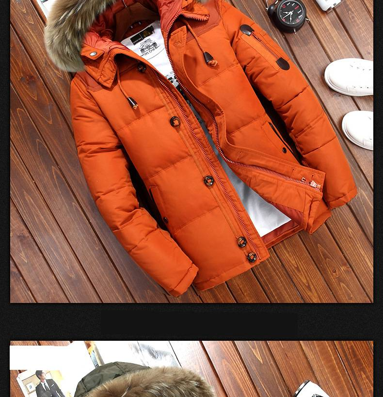 Kurze Daunenjacke für Herren mit abnehmbarem Pelzkragen, 600FP Wintermantel aus weißen Entenfedern für Stadt und Outdoor (Schwarz/Khaki/Armeegrün)_voghion.com