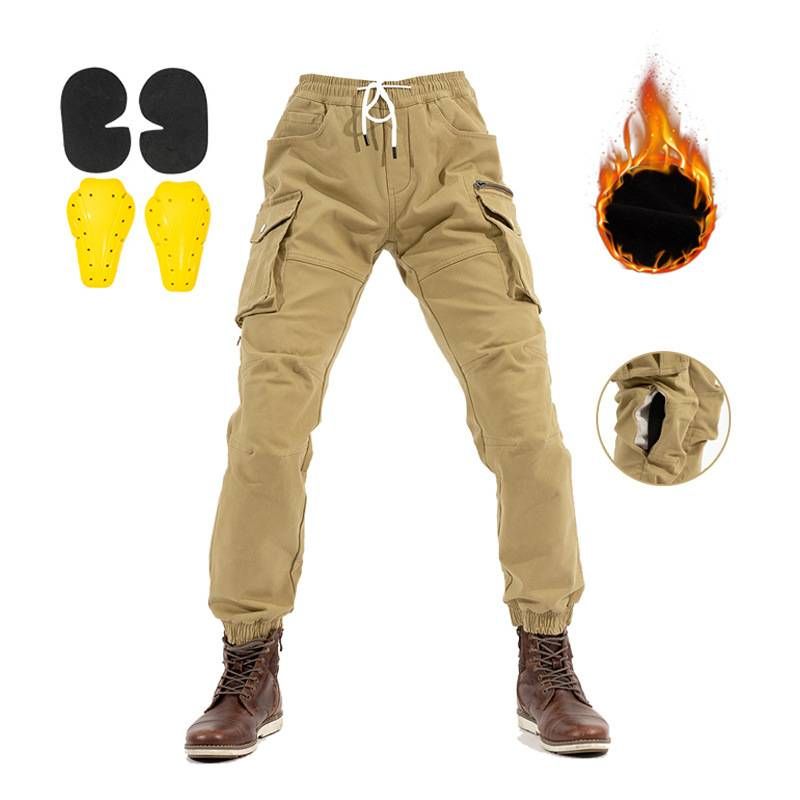 Winter Motorcycle Riding Pants – Thermal Lined, Windproof & Anti-Slip For Men & Women, Adjustable Waist With Cargo Pockets (Black/Grey/Khaki, S-XXXL)_voghion.com
