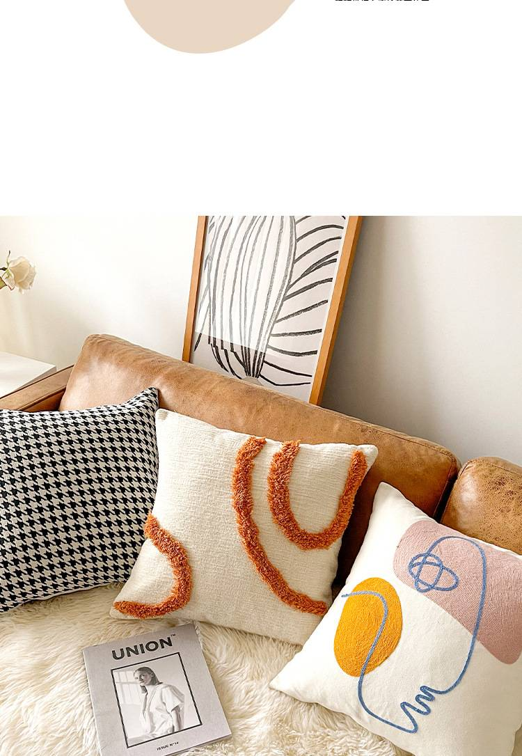 Federa per cuscino trapuntata ispirata a Picasso in stile nordico - 45x45 cm - Federa per cuscino con volto astratto e motivi geometrici - Decorazione per divano in ciniglia e tela in stile bohémien_voghion.com