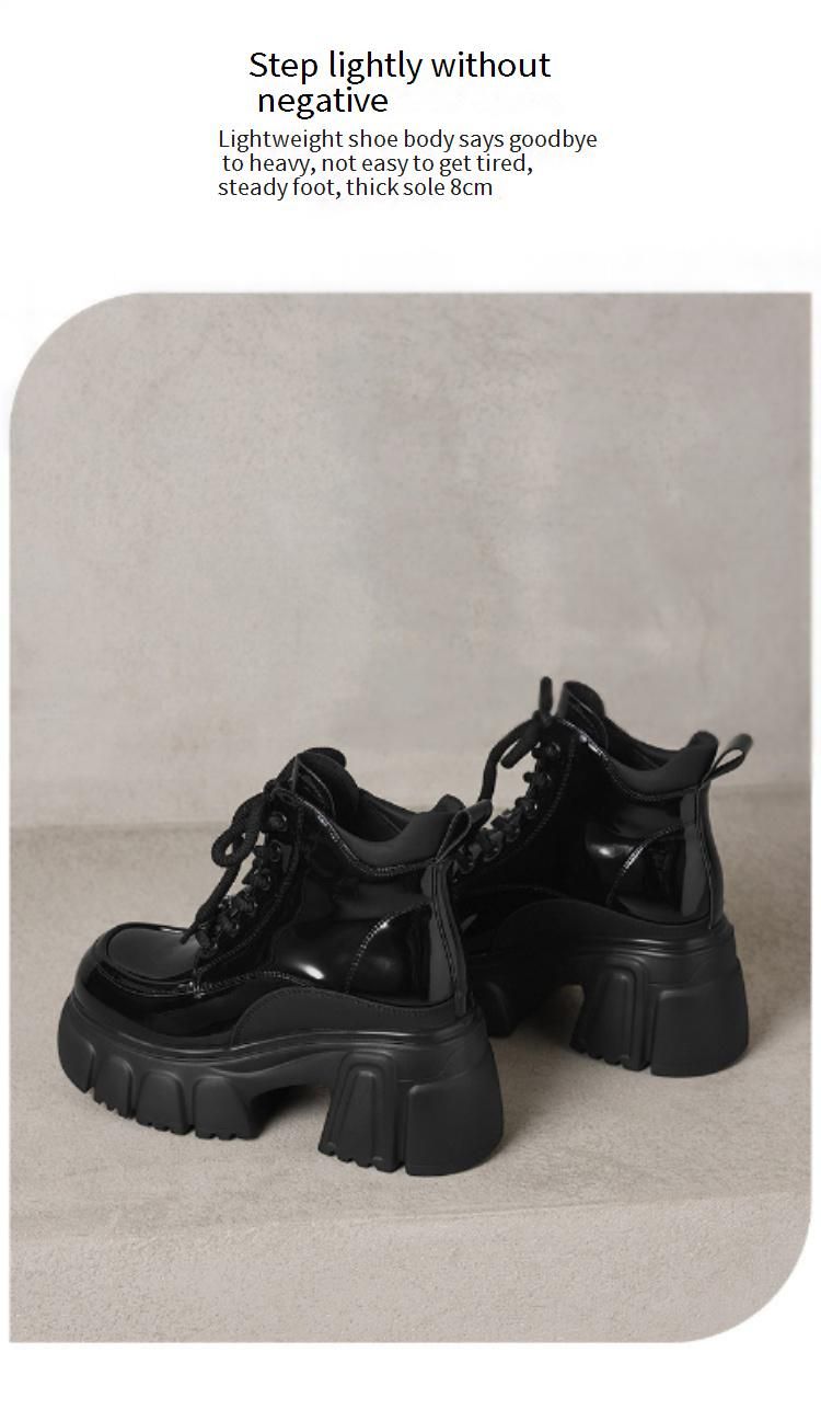 Cameido Women's Thick - Soled Martin Boots With Inner Height Increase In British Style For Autumn And Winter 2025 Furry Laced Chunky Heel Short Boots_voghion.com