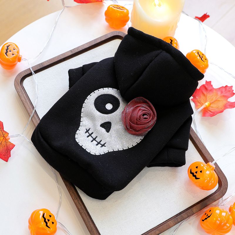 2025 Autunno Inverno Pet Dog Cat Clothes Costume Teschio Argento Halloween Felpa con Cappuccio_voghion.com