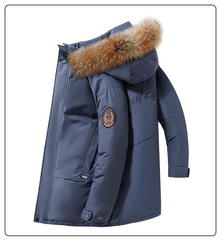 Strapazierfähiger Winterparka für Herren – Abnehmbare Fellkapuze, 380 g Entendaunen, Winddicht (M-3XL, Schwarz/Grün/Blau)_voghion.com