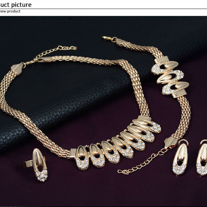 Fashion set of four pieces, gold bride necklace, earrings set, boutique jewelry_voghion.com